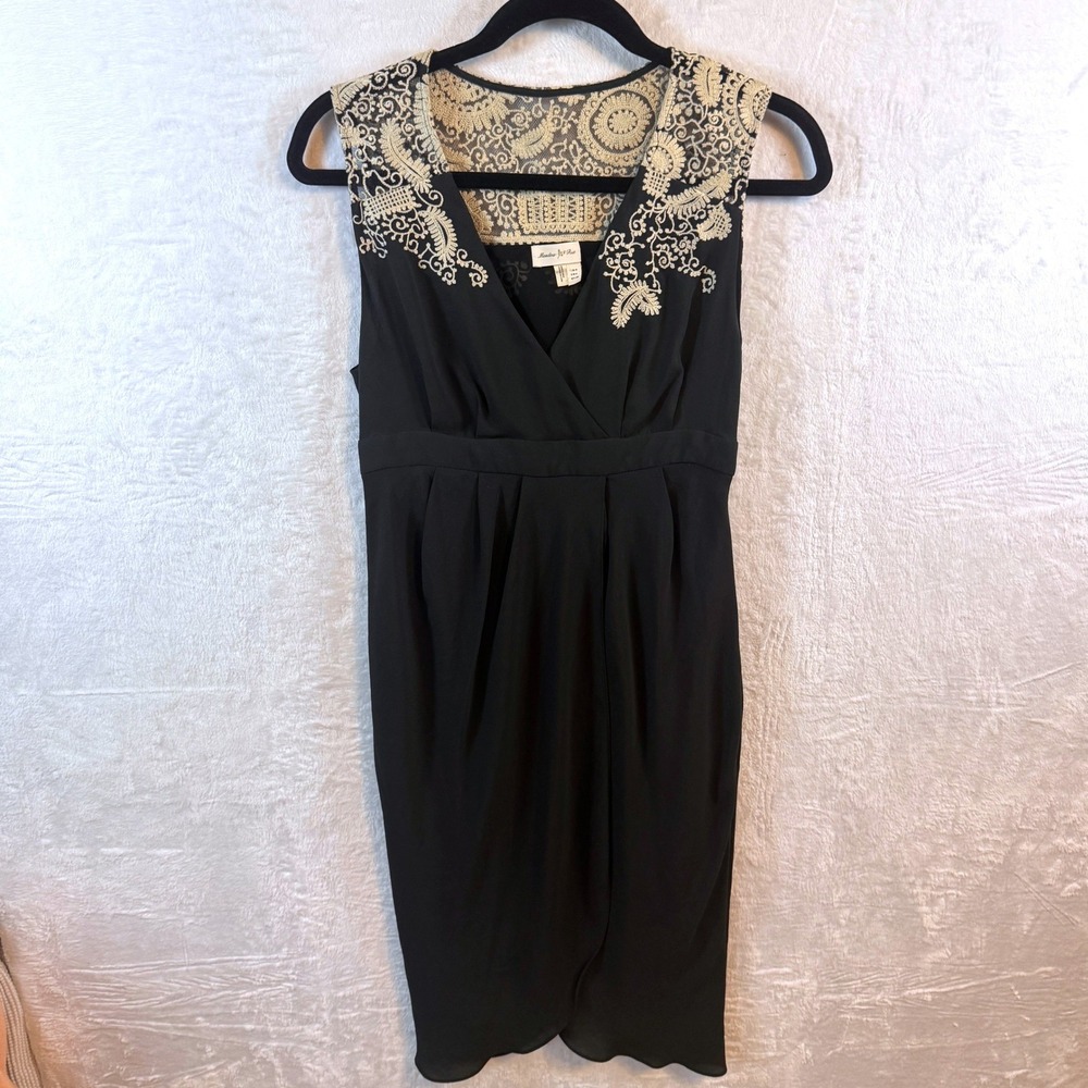Meadow Rue Anthropologie Cocktail Dress Embroidered Lace Yoke SZ‎ 4 Black Women